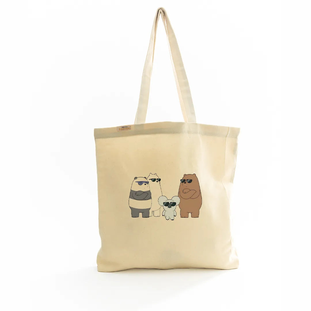 Canvas Tote Bag for Men & Women | 220 GSM Cotton, Premium Zipper, Coin Pouch (Bear)