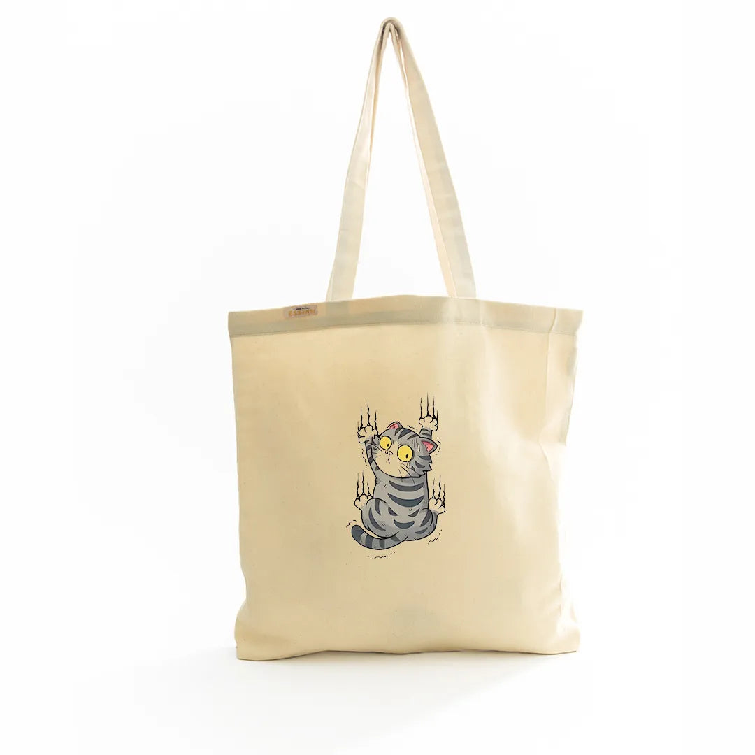 Canvas Tote Bag for Men & Women | 220 GSM Cotton, Premium Zipper, Coin Pouch (Cat)