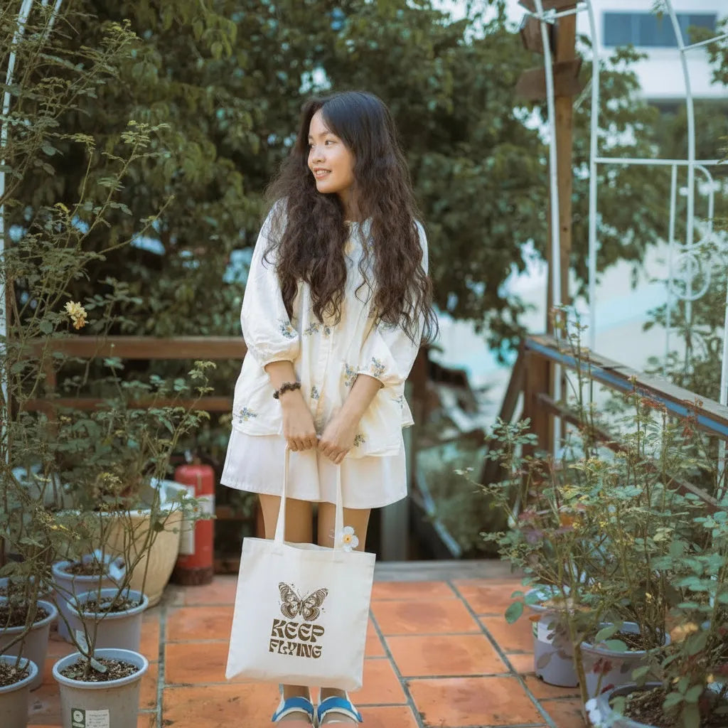 Canvas Tote Bag for Men & Women | 220 GSM Cotton, Premium Zipper, Coin Pouch (Keep Flying)