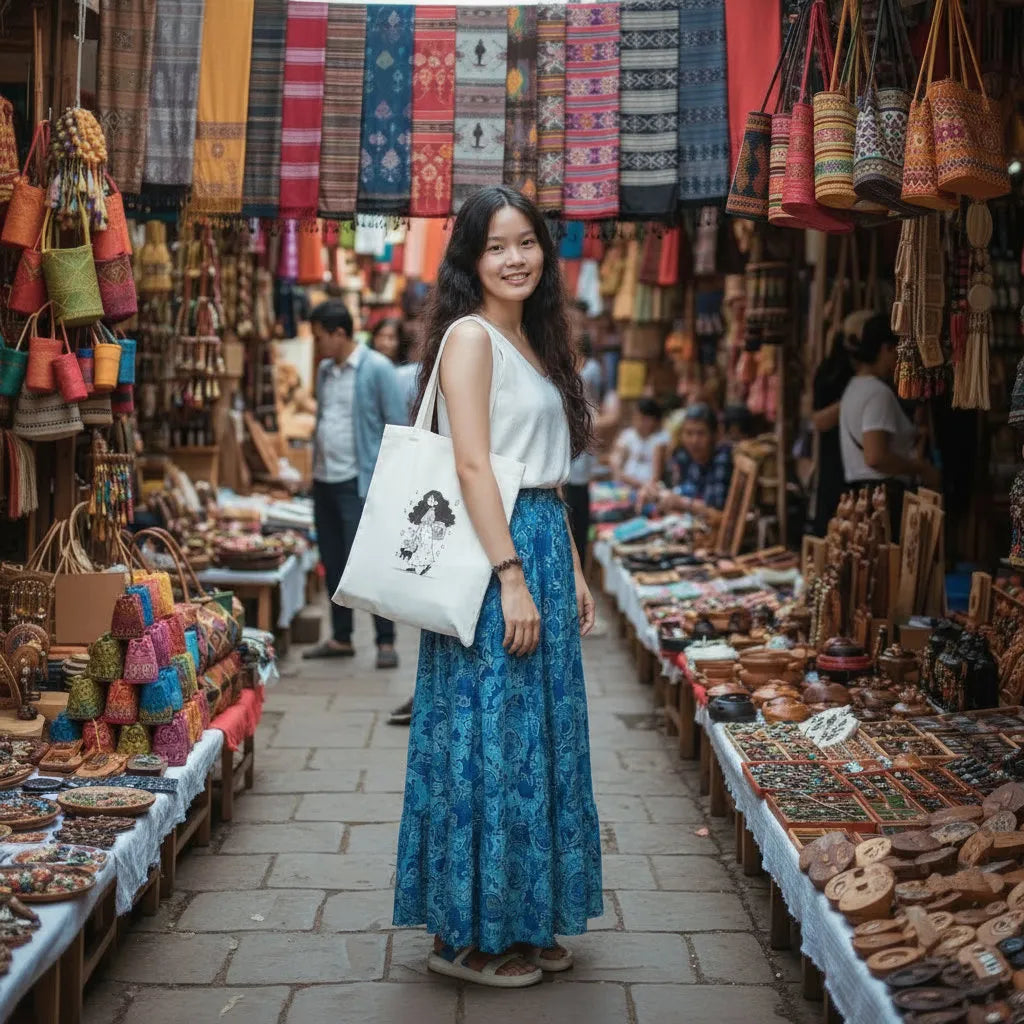 Canvas Tote Bag for Men & Women | 220 GSM Cotton, Premium Zipper, Coin Pouch (Girl)