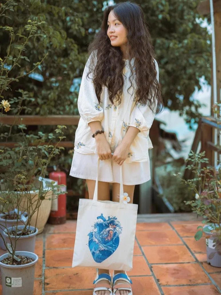 Canvas Tote Bag for Men & Women | 220 GSM Cotton, Premium Zipper, Coin Pouch (Heart)