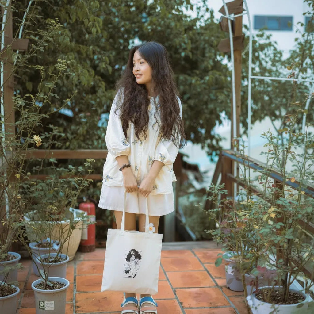 Canvas Tote Bag for Men & Women | 220 GSM Cotton, Premium Zipper, Coin Pouch (Girl)