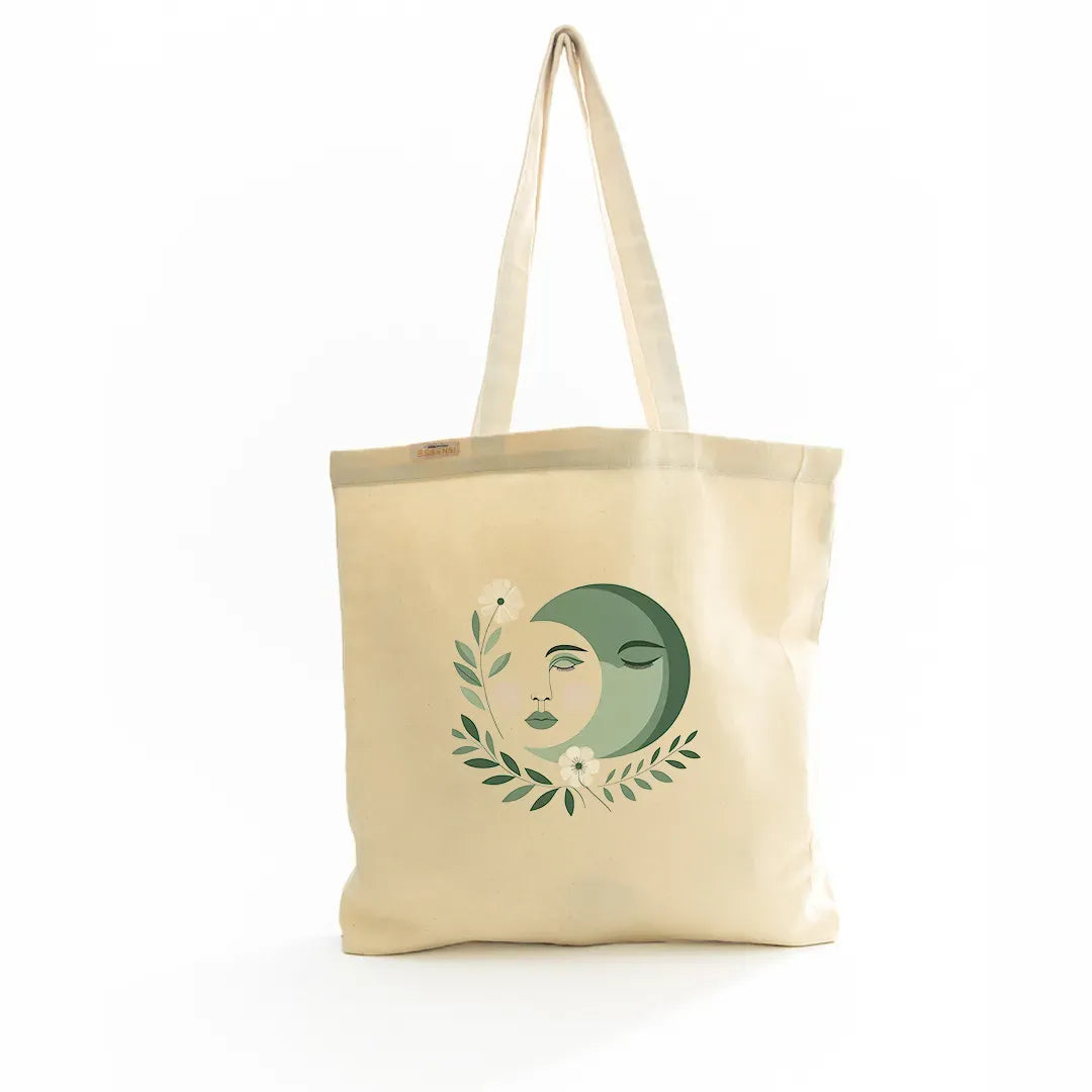 Canvas Tote Bag for Men & Women | 220 GSM Cotton, Premium Zipper, Coin Pouch (Moon)