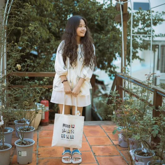 Canvas Tote Bag for Men & Women | 220 GSM Cotton, Premium Zipper, Coin Pouch (Moods)