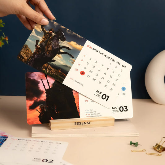 2026 Desk Calendar With Wooden Stand | For Home and Office | Gaming