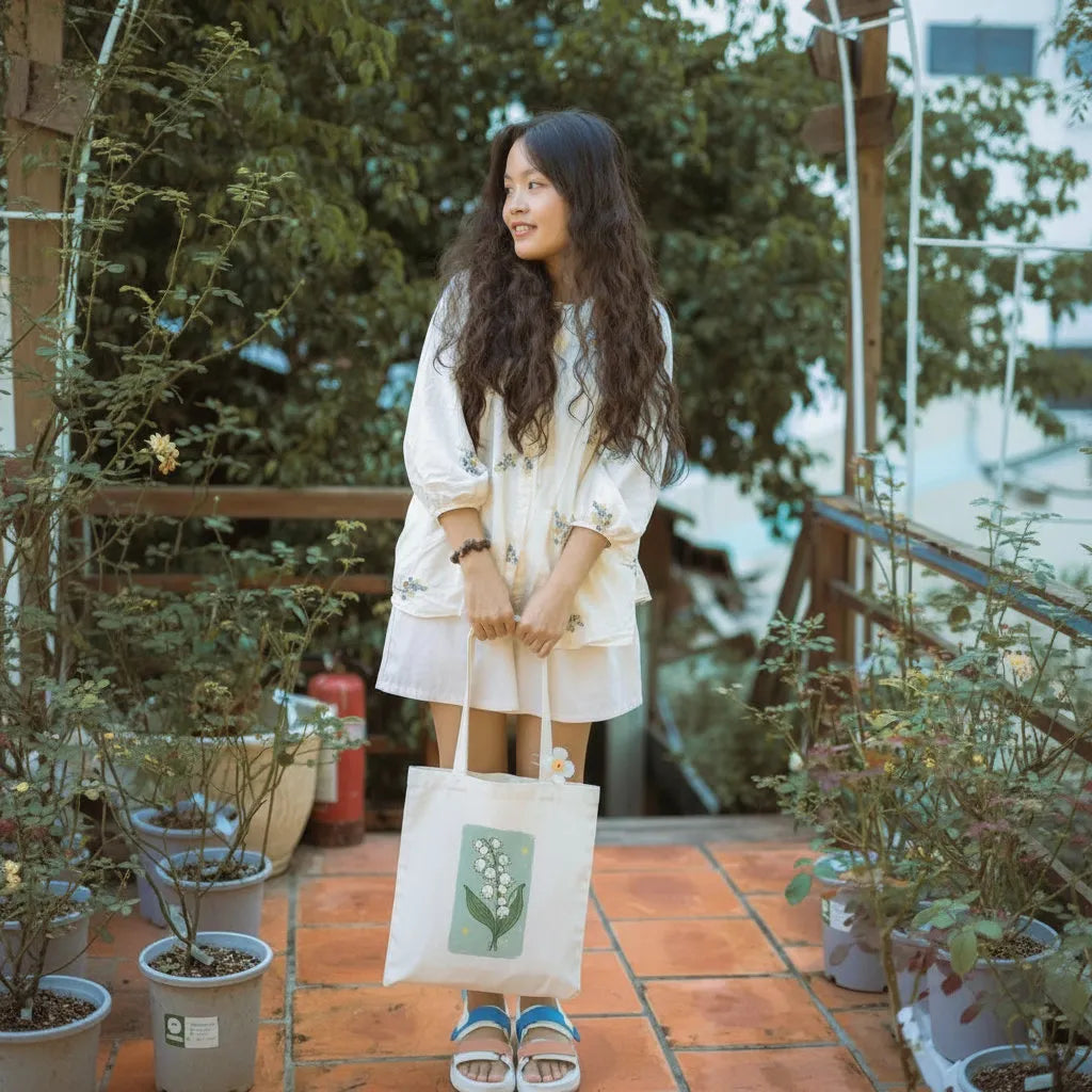 Canvas Tote Bag for Men & Women | 220 GSM Cotton, Premium Zipper, Coin Pouch (Tulip)