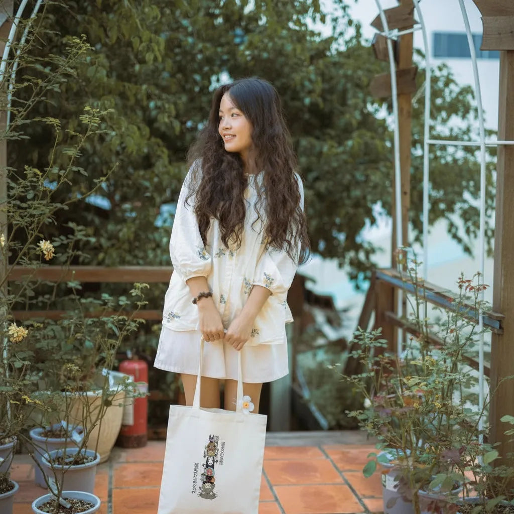 Canvas Tote Bag for Men & Women | 220 GSM Cotton, Premium Zipper, Coin Pouch (totoro)