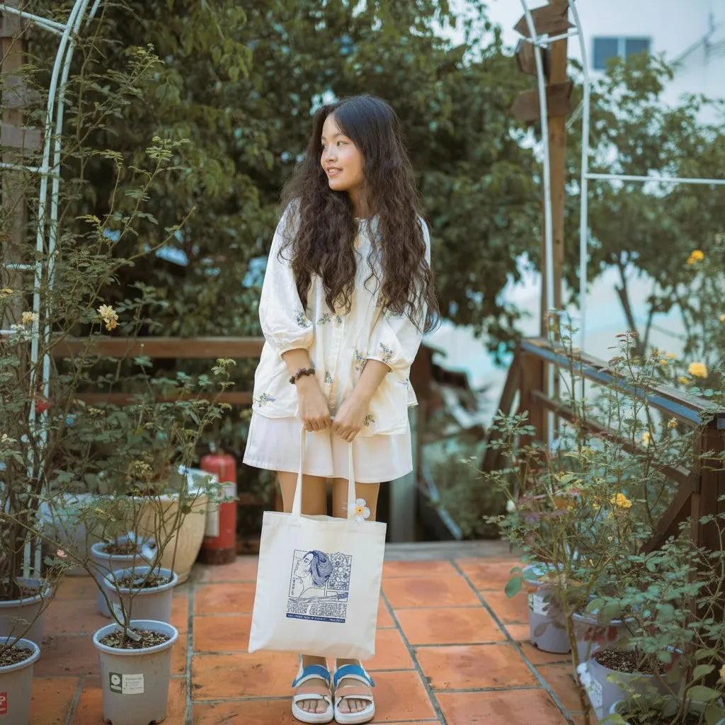 Canvas Tote Bag for Men & Women | 220 GSM Cotton, Premium Zipper, Coin Pouch (Geisha)