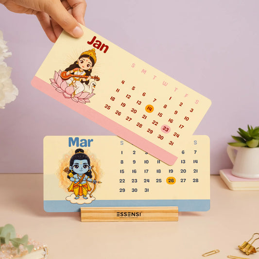 2026 Desk Calendar With Wooden Stand | For Home and Office | Gods