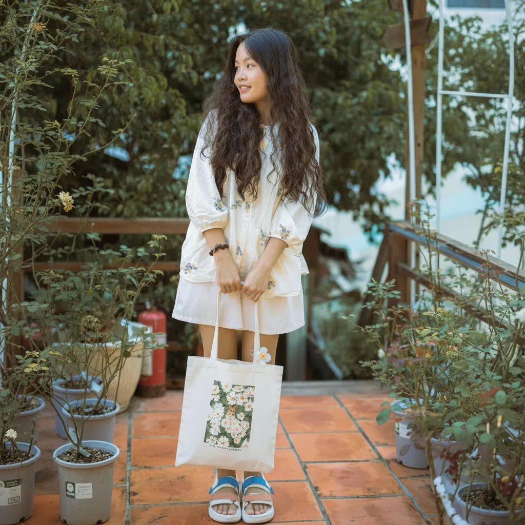 Canvas Tote Bag for Men & Women | 220 GSM Cotton, Premium Zipper, Coin Pouch (Garden)