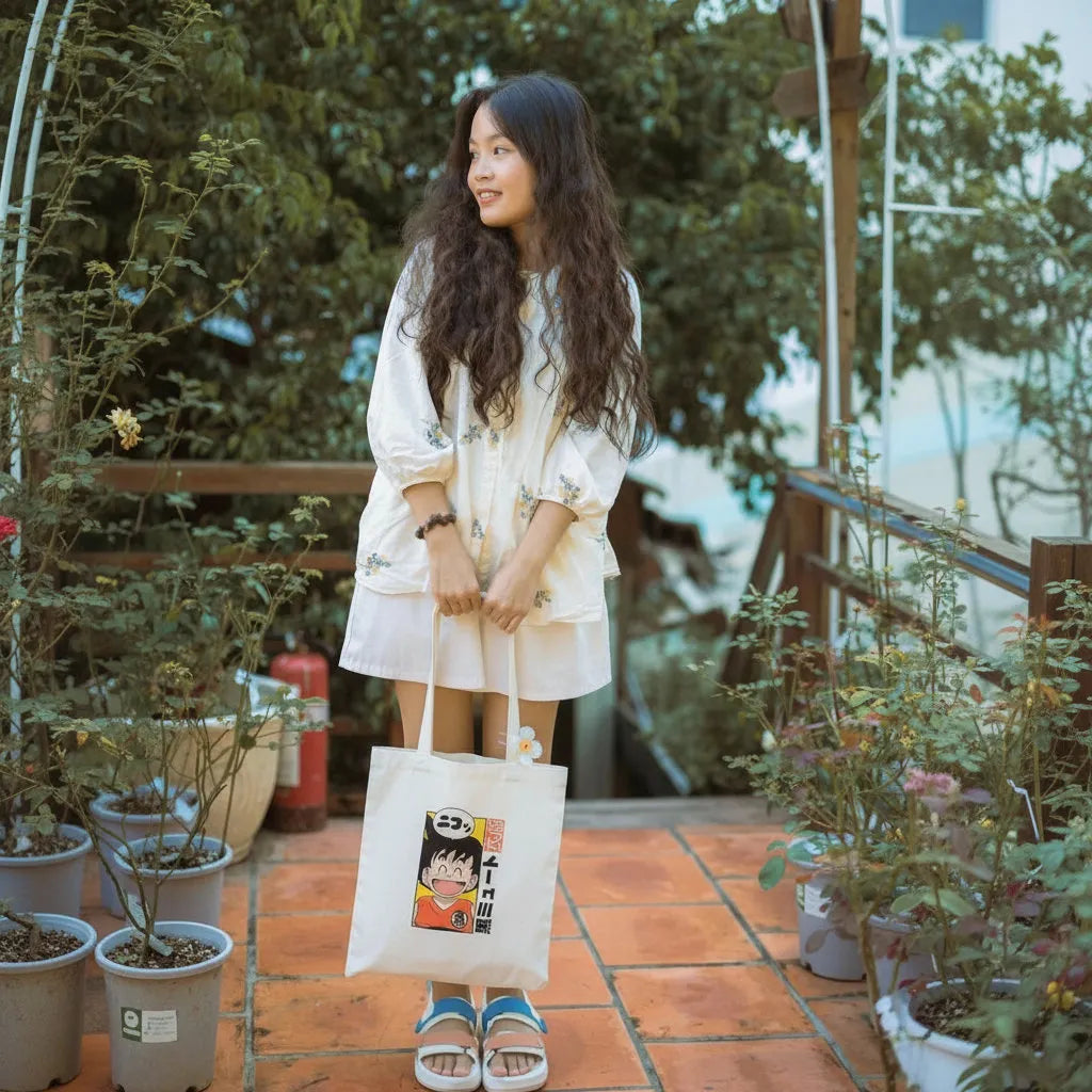 Canvas Tote Bag for Men & Women | 220 GSM Cotton, Premium Zipper, Coin Pouch (Goku)