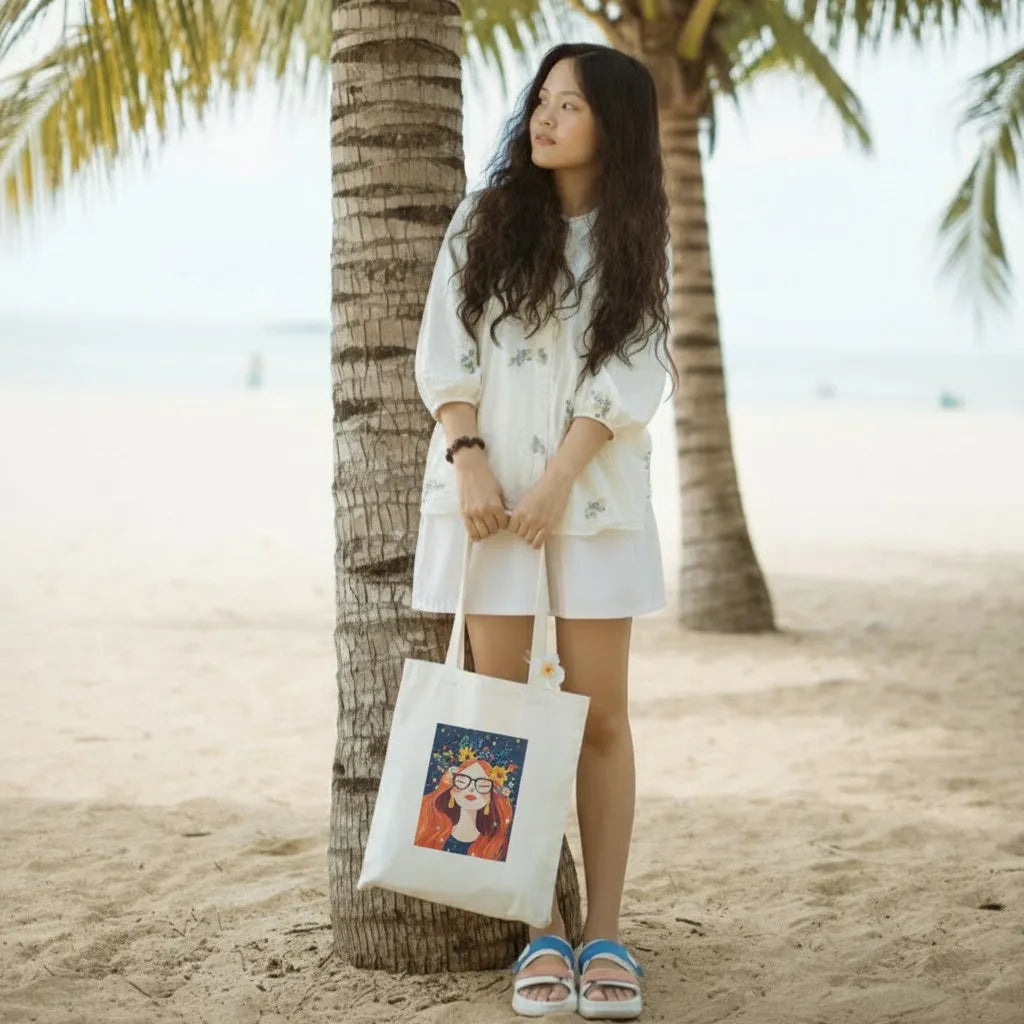 Canvas Tote Bag for Men & Women | 220 GSM Cotton, Premium Zipper, Coin Pouch (Girl)