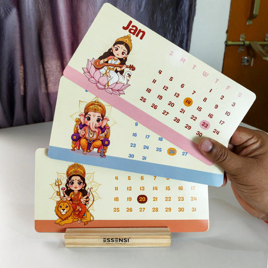 2026 Desk Calendar With Wooden Stand | For Home and Office | Gods