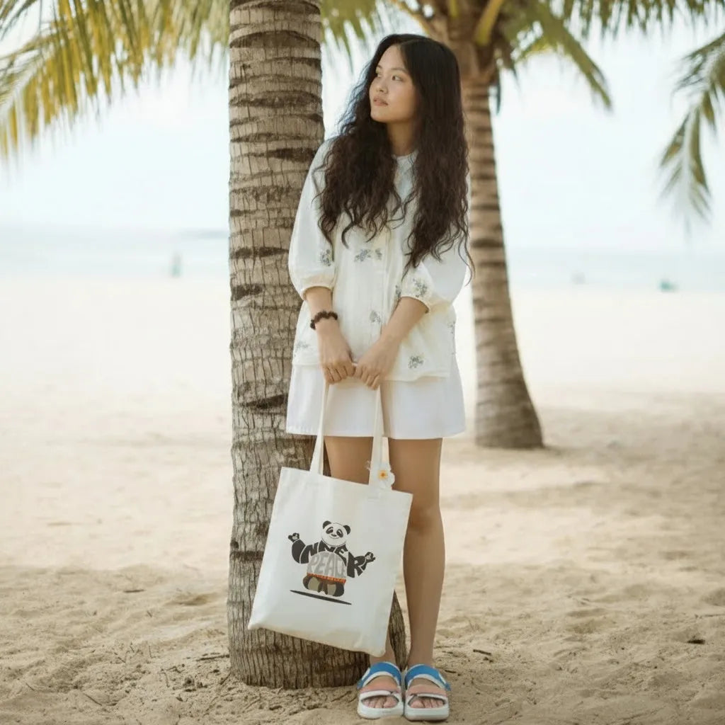 Canvas Tote Bag for Men & Women | 220 GSM Cotton, Premium Zipper, Coin Pouch (Peace)
