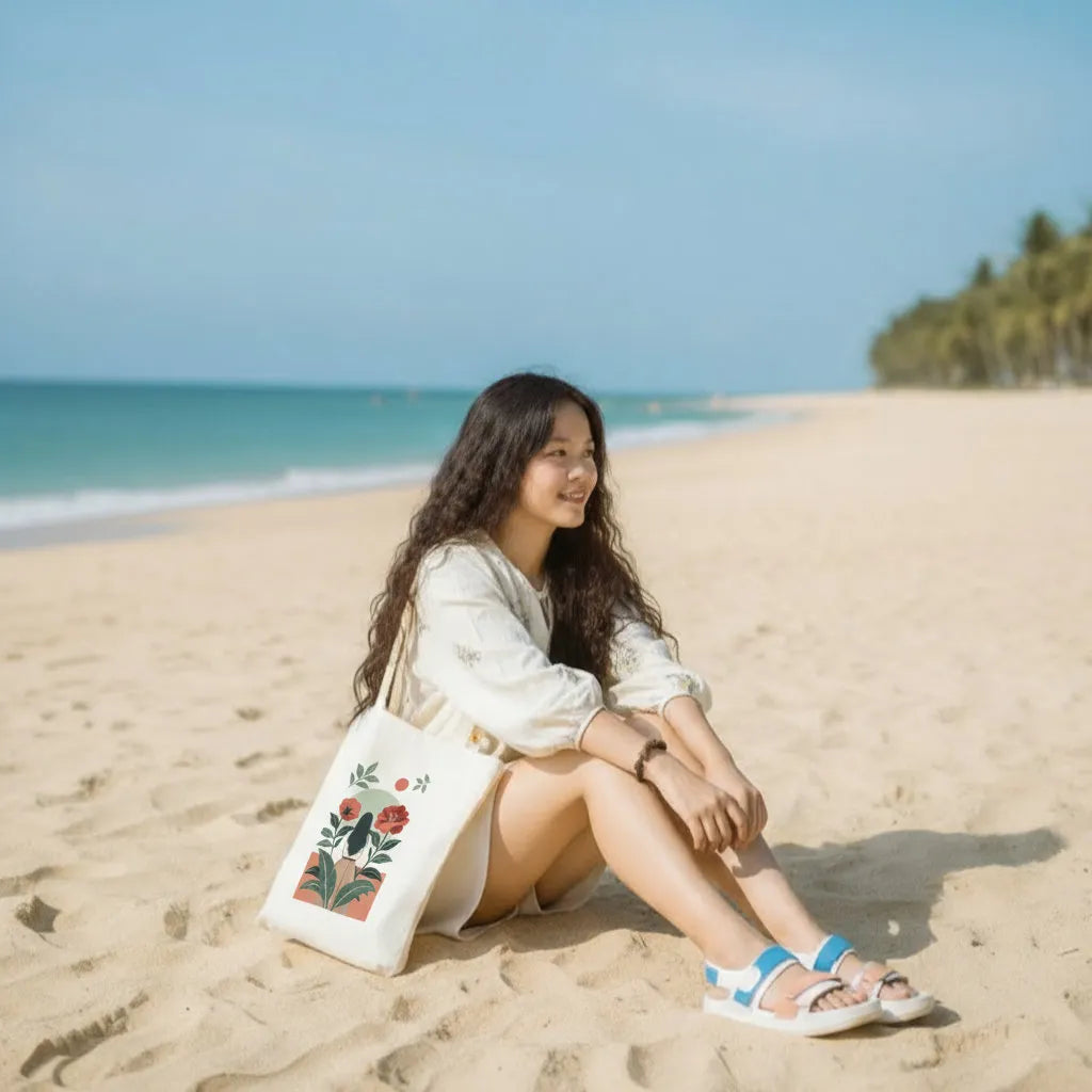 Canvas Tote Bag for Men & Women | 220 GSM Cotton, Premium Zipper, Coin Pouch (Flowers)