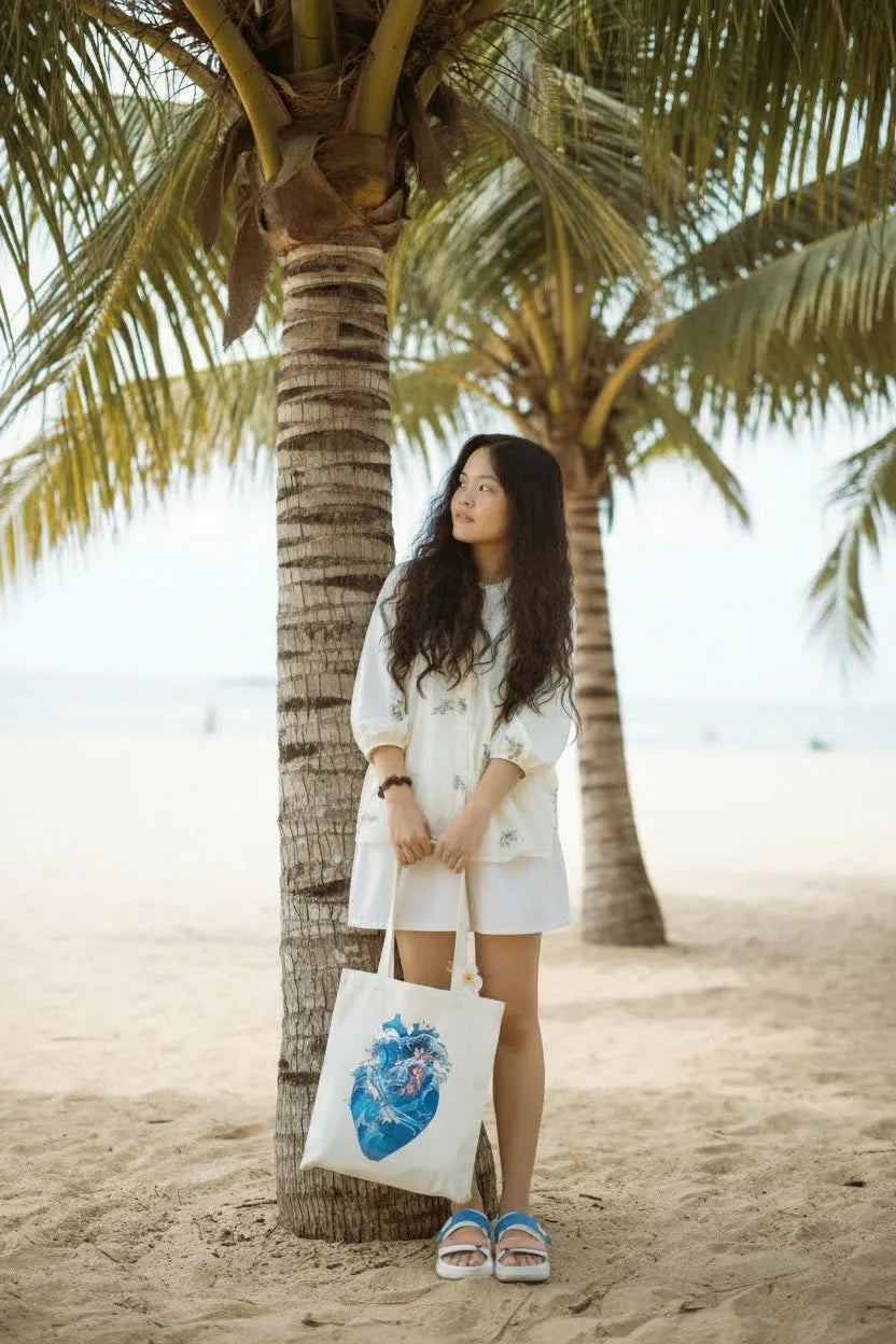 Canvas Tote Bag for Men & Women | 220 GSM Cotton, Premium Zipper, Coin Pouch (Heart)