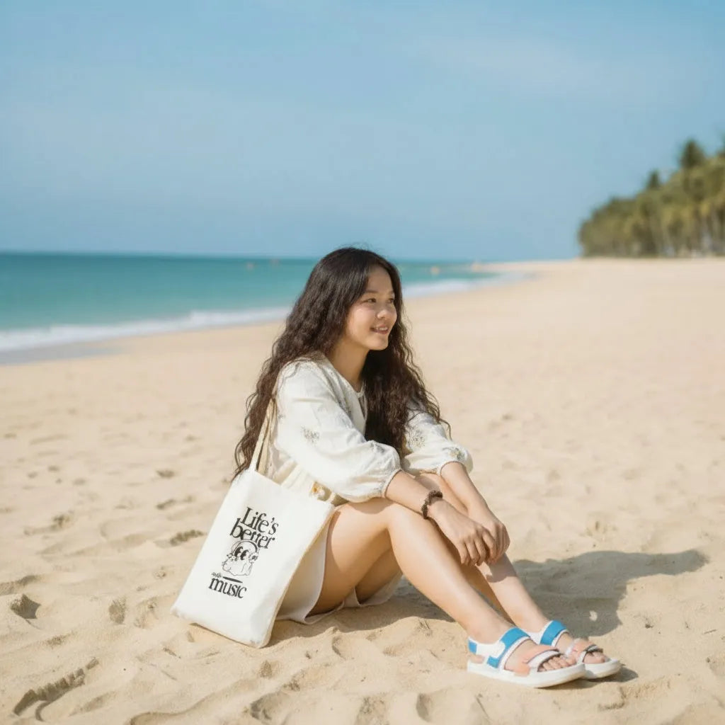Canvas Tote Bag for Men & Women | 220 GSM Cotton, Premium Zipper, Coin Pouch (Music)
