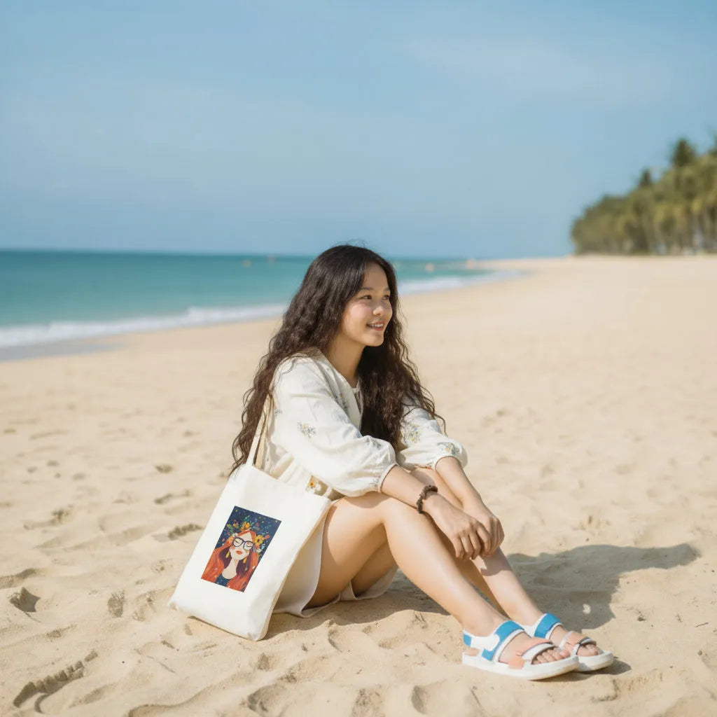 Canvas Tote Bag for Men & Women | 220 GSM Cotton, Premium Zipper, Coin Pouch (Girl)