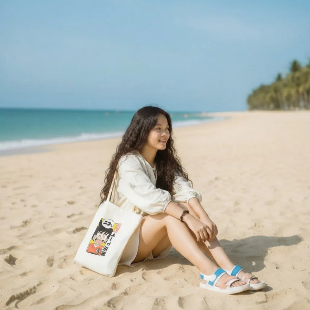 Canvas Tote Bag for Men & Women | 220 GSM Cotton, Premium Zipper, Coin Pouch (Goku)