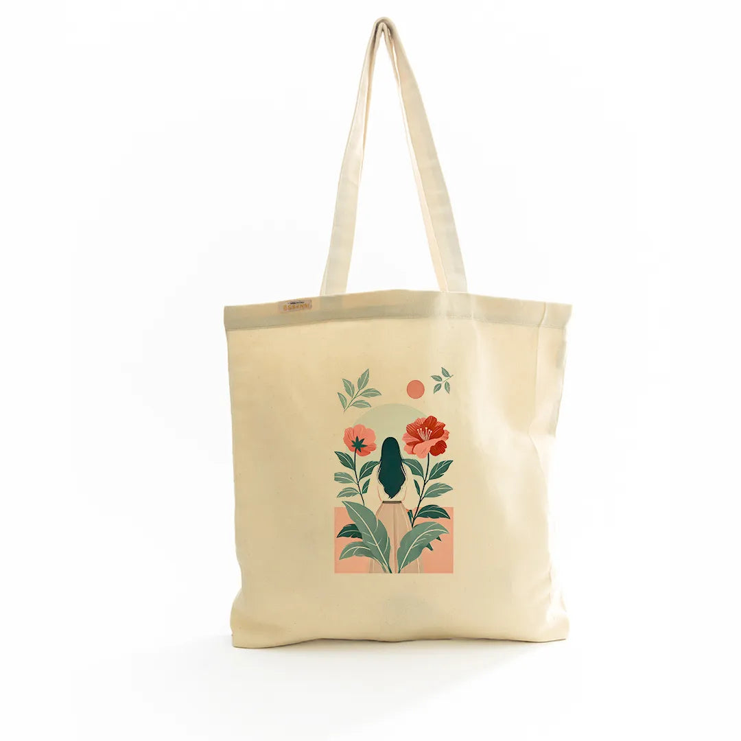 Canvas Tote Bag for Men & Women | 220 GSM Cotton, Premium Zipper, Coin Pouch (Flowers)