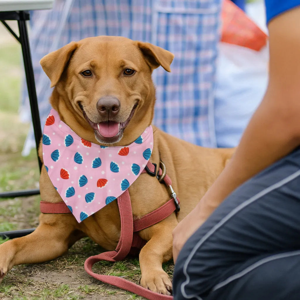 Dog & Cat Bandana with Collar, Adjustable Pet Scarf | Pink Seashells