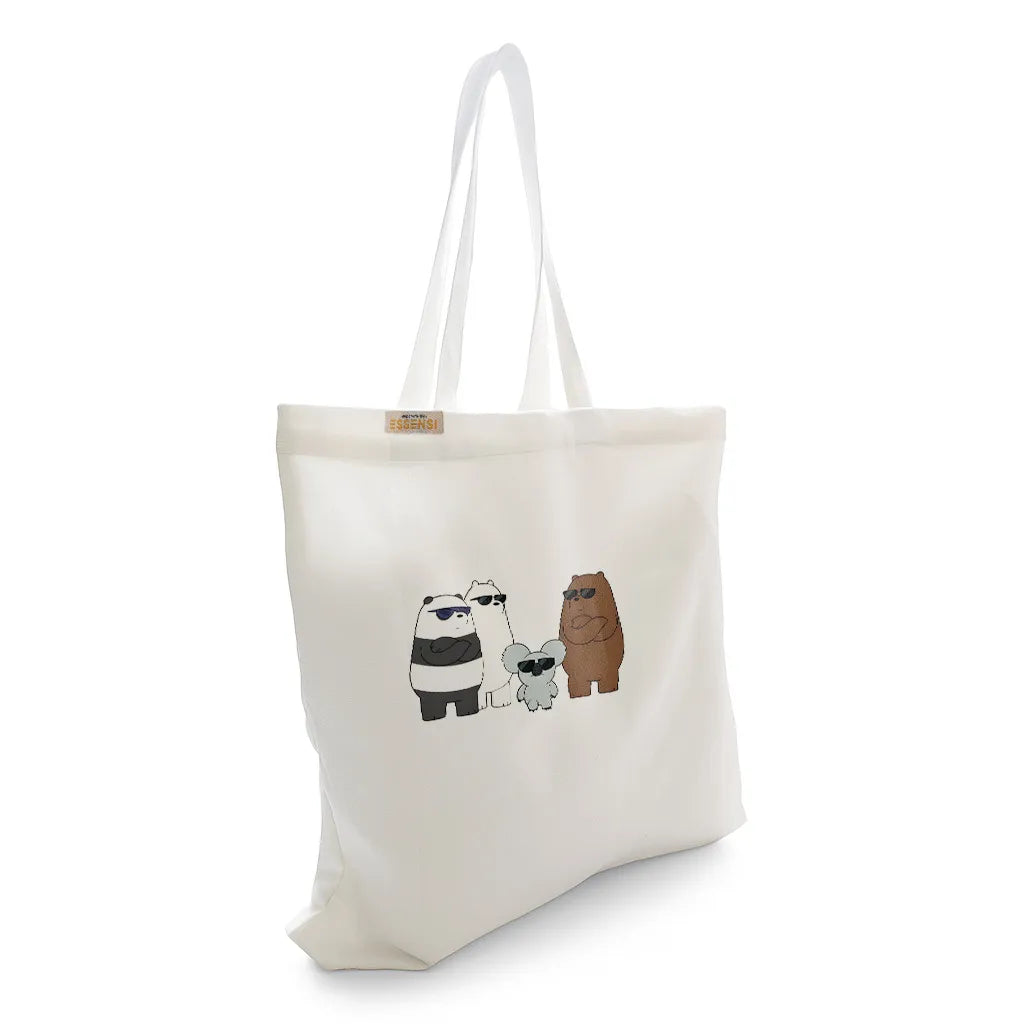 Canvas Tote Bag for Men & Women | 220 GSM Cotton, Premium Zipper, Coin Pouch (Bear)