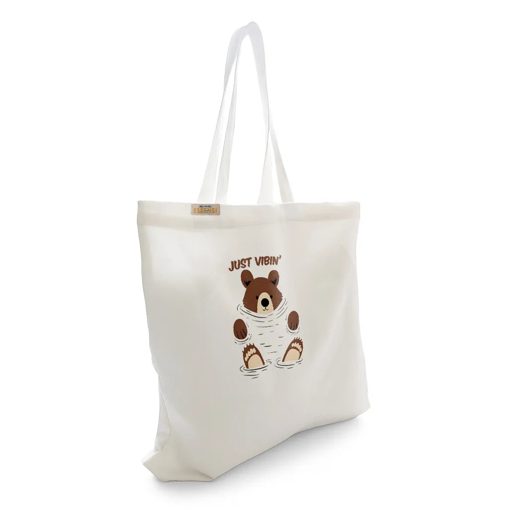 Canvas Tote Bag for Men & Women | 220 GSM Cotton, Premium Zipper, Coin Pouch (Bear Vibes)