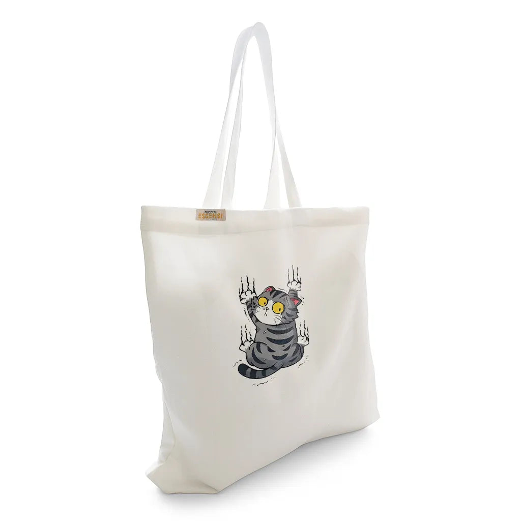 Canvas Tote Bag for Men & Women | 220 GSM Cotton, Premium Zipper, Coin Pouch (Cat)