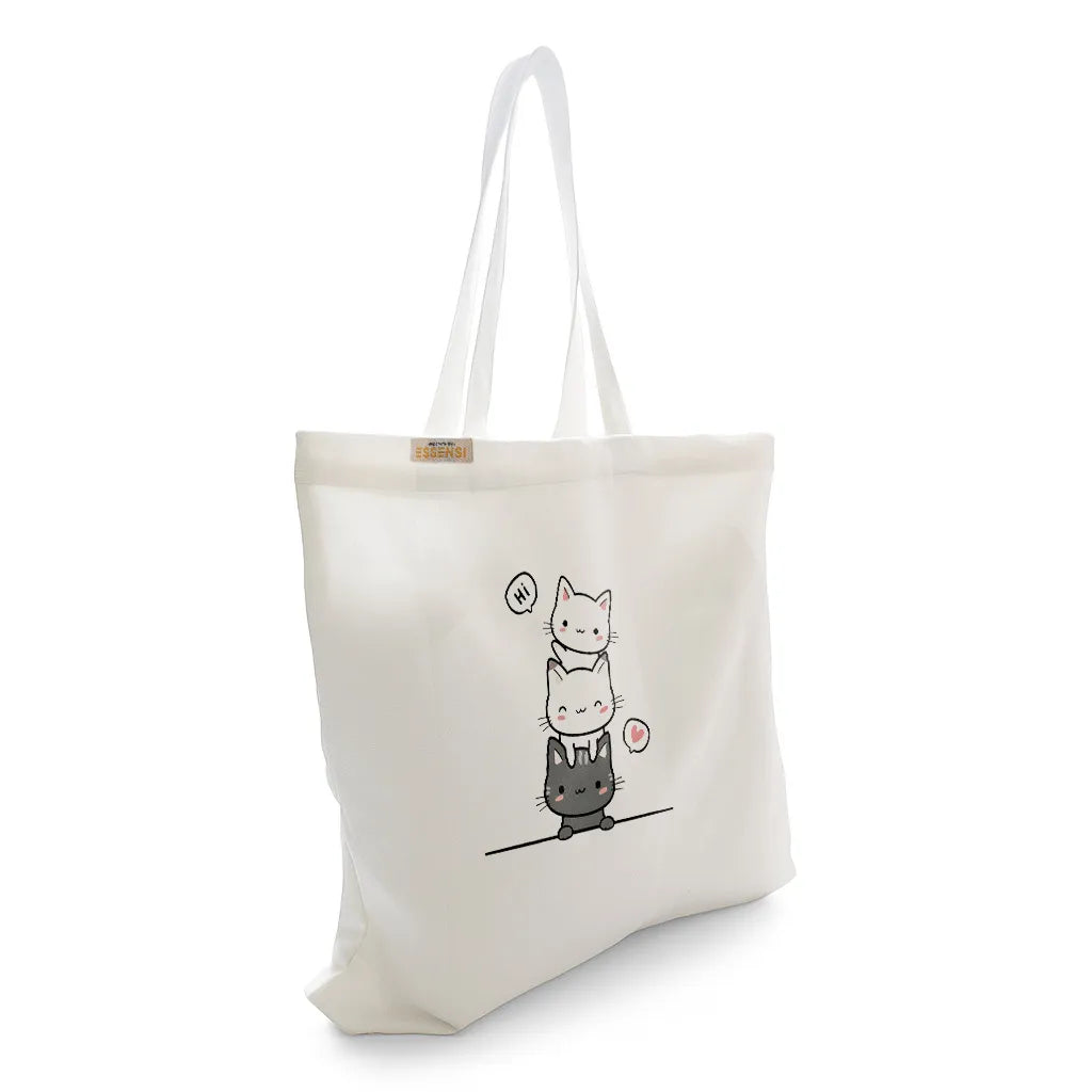 Canvas Tote Bag for Men & Women | 220 GSM Cotton, Premium Zipper, Coin Pouch (Mini Cats)