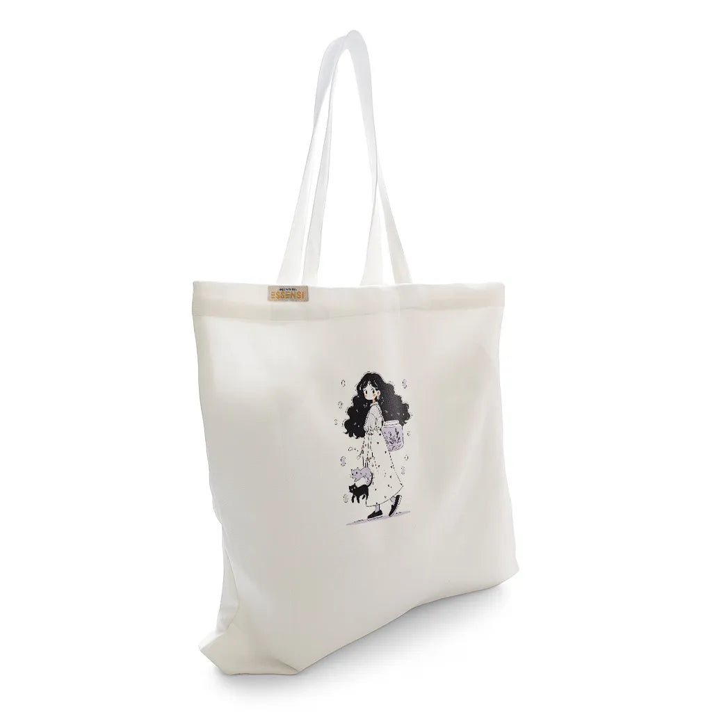 Canvas Tote Bag for Men & Women | 220 GSM Cotton, Premium Zipper, Coin Pouch (Girl)