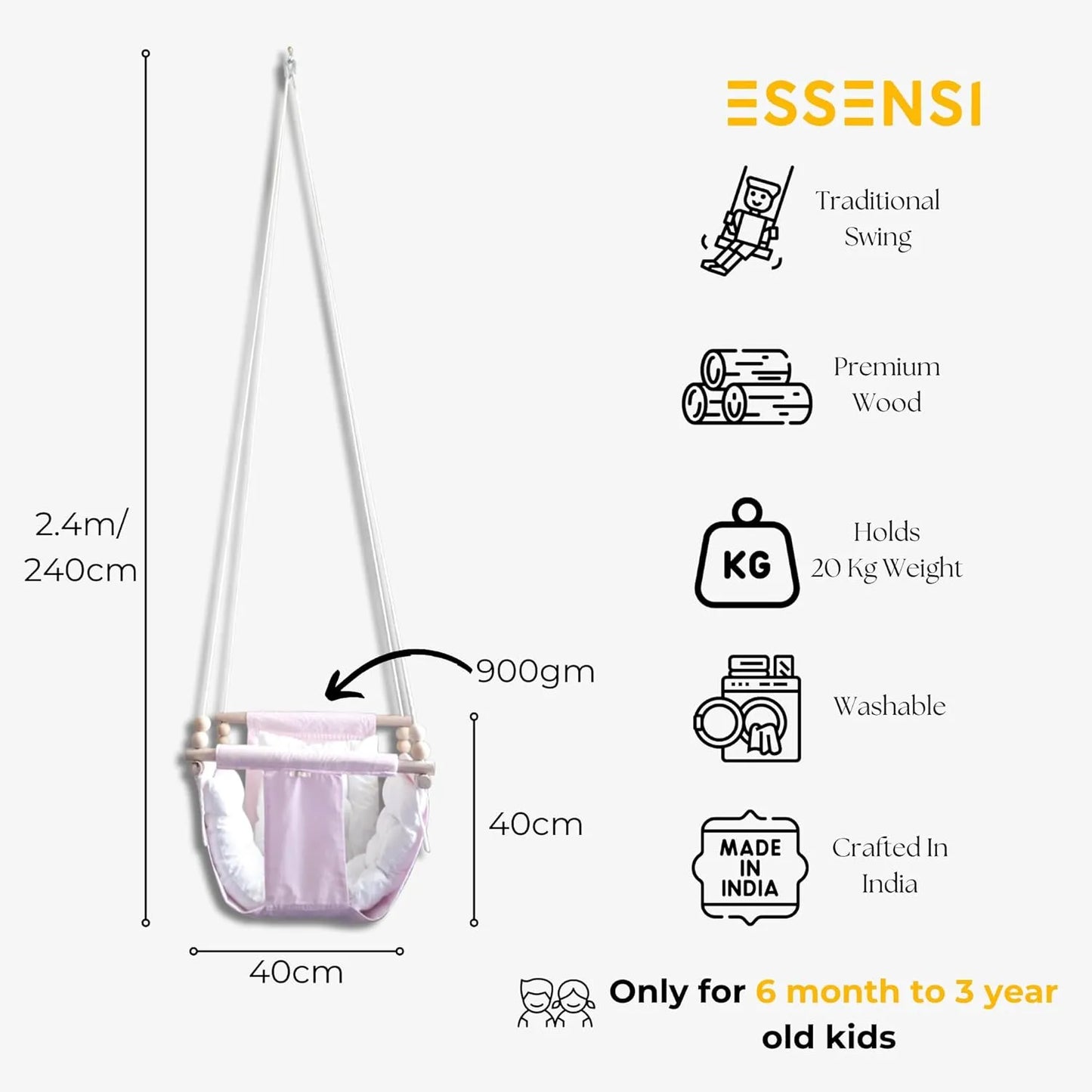Indoor & Outdoor Baby Swing With Pillows | 6 Months to 4 Years