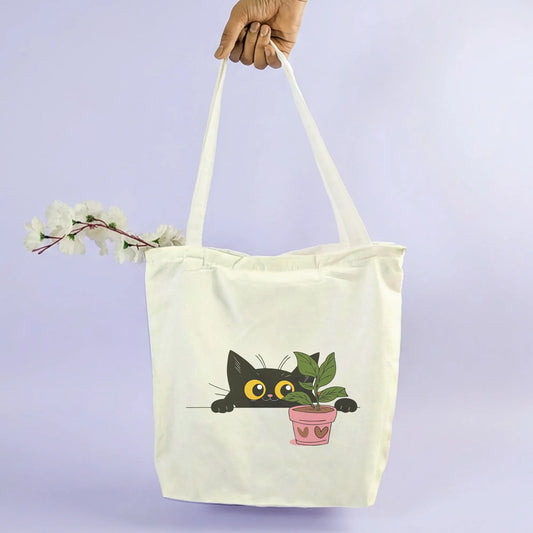 Canvas Tote Bag for Men & Women | 220 GSM Cotton, Premium Zipper, Coin Pouch| Hide and Seek