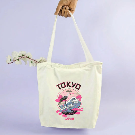 Canvas Tote Bag for Men & Women | 220 GSM Cotton, Premium Zipper, Coin Pouch| Tokiyo