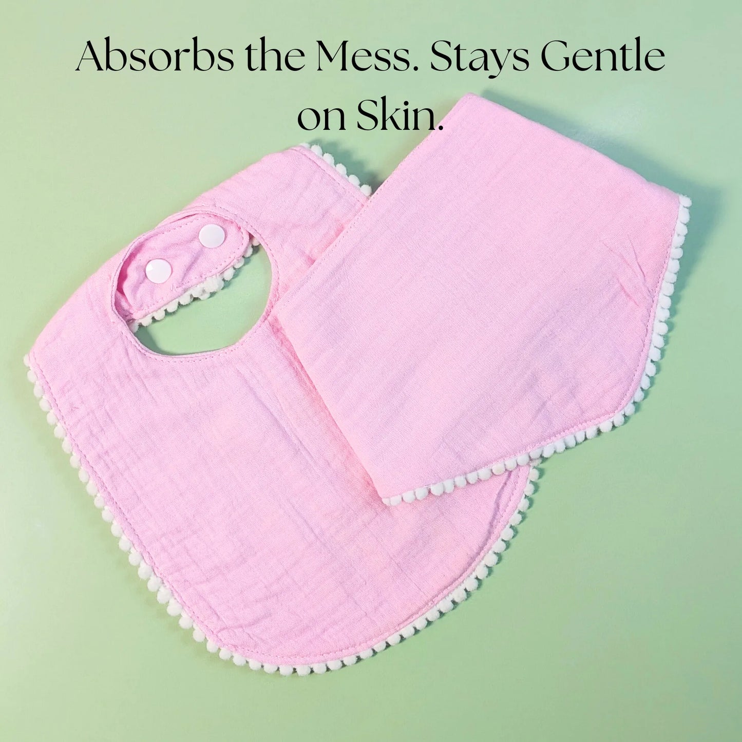 Newborn Baby Gift Hamper | 100% Muslin Cotton Essentials Set with Swaddle, Bibs, Burp Cloth & Teether | Baby Shower Gift Basket for Boys & Girls (Pink)