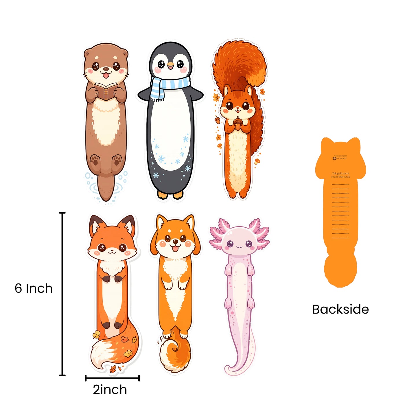 Cute Animal Bookmarks Pack of 6 | Glossy 250 GSM Paper | Kawaii Bookmarks