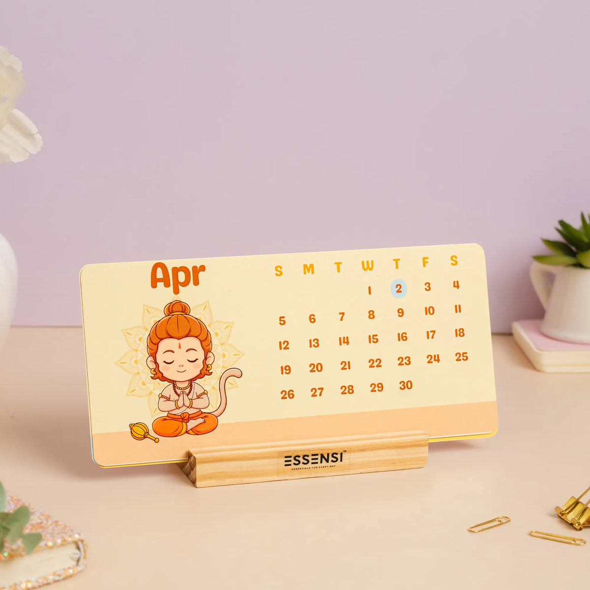 2026 Desk Calendar With Wooden Stand | For Home and Office | Gods