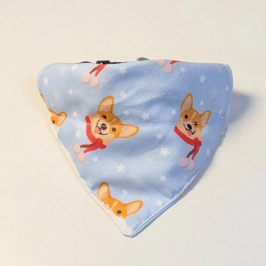 Dog & Cat Bandana with Collar, Adjustable Pet Scarf | Smiling Corgi