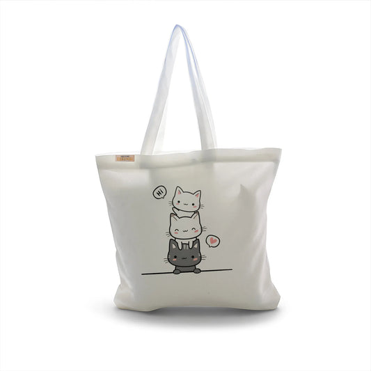 Canvas Tote Bag for Men & Women | 220 GSM Cotton, Premium Zipper, Coin Pouch (Mini Cats)