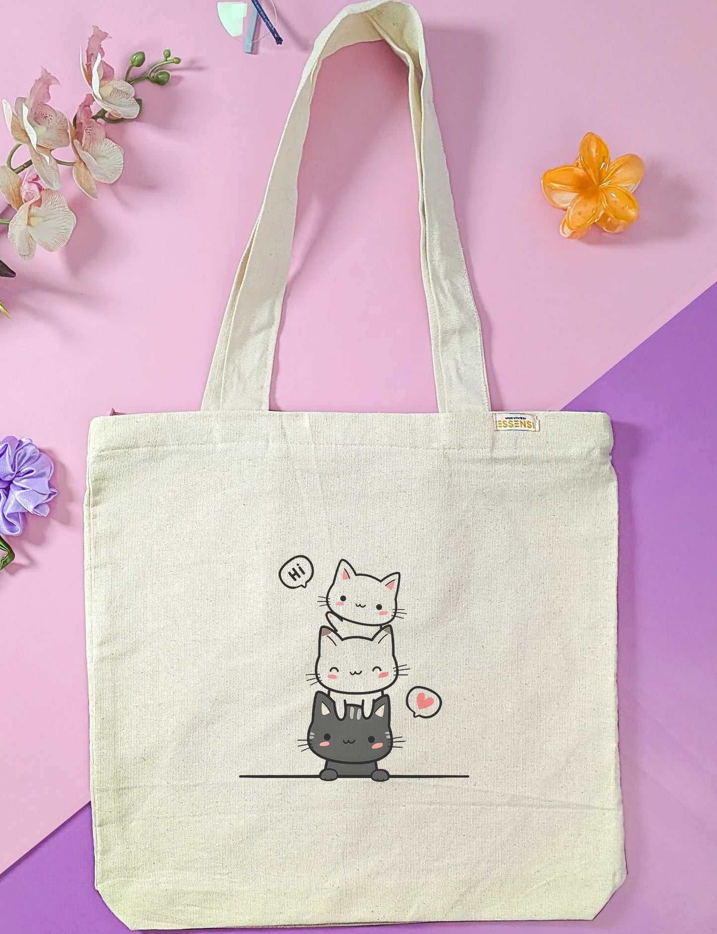 Canvas Tote Bag for Men & Women | 220 GSM Cotton, Premium Zipper, Coin Pouch (Mini Cats)