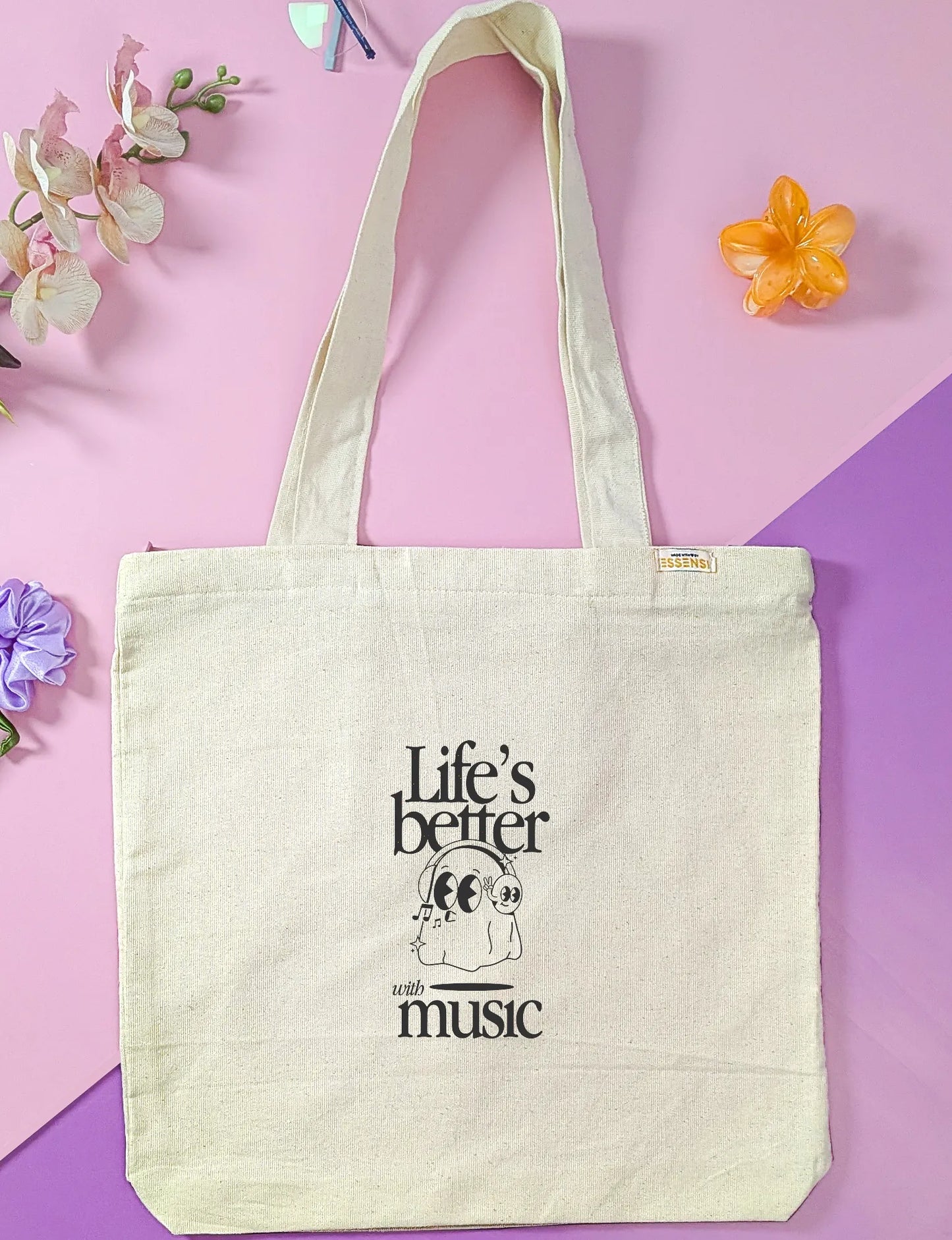 Canvas Tote Bag for Men & Women | 220 GSM Cotton, Premium Zipper, Coin Pouch (Music)