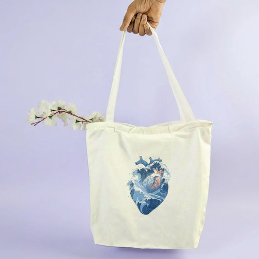 Canvas Tote Bag for Men & Women | 220 GSM Cotton, Premium Zipper, Coin Pouch (Heart)