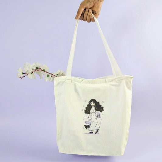 Canvas Tote Bag for Men & Women | 220 GSM Cotton, Premium Zipper, Coin Pouch (Curls)