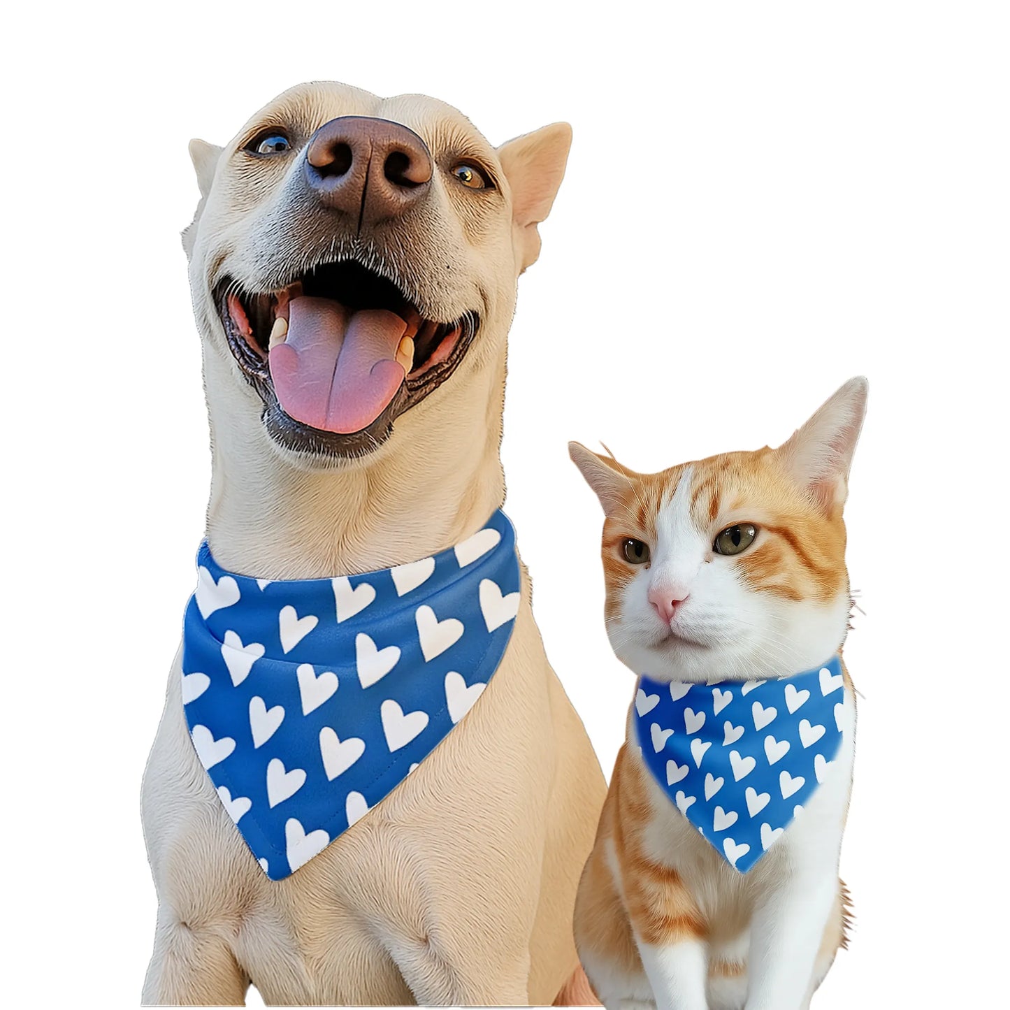 Dog & Cat Bandana with Collar, Adjustable Pet Scarf | Blue Hearts