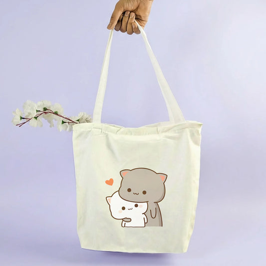 Canvas Tote Bag for Men & Women | 220 GSM Cotton, Premium Zipper, Coin Pouch| Kawaii