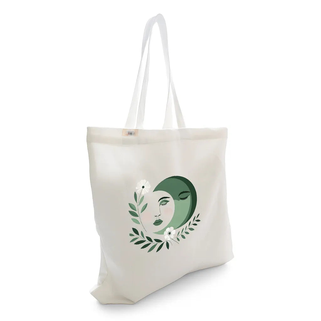 Canvas Tote Bag for Men & Women | 220 GSM Cotton, Premium Zipper, Coin Pouch (Moon)
