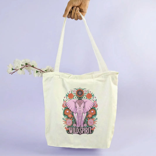 Canvas Tote Bag for Men & Women | 220 GSM Cotton, Premium Zipper, Coin Pouch| Wild Spirit