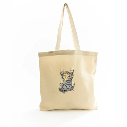 Canvas Tote Bag for Men & Women | 220 GSM Cotton, Premium Zipper, Coin Pouch (Cat)