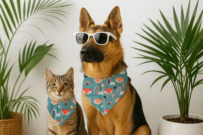 Dog & Cat Bandana with Collar, Adjustable Pet Scarf | Rainbow Fox