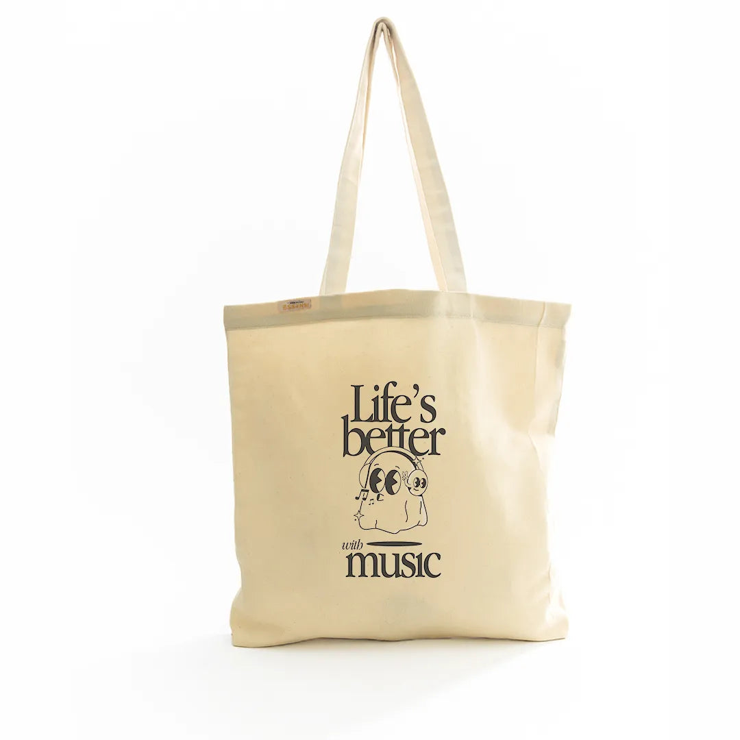 Canvas Tote Bag for Men & Women | 220 GSM Cotton, Premium Zipper, Coin Pouch (Music)