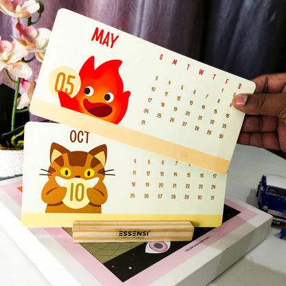 2026 Desk Calendar With Wooden Stand | For Home and Office | Ghibli
